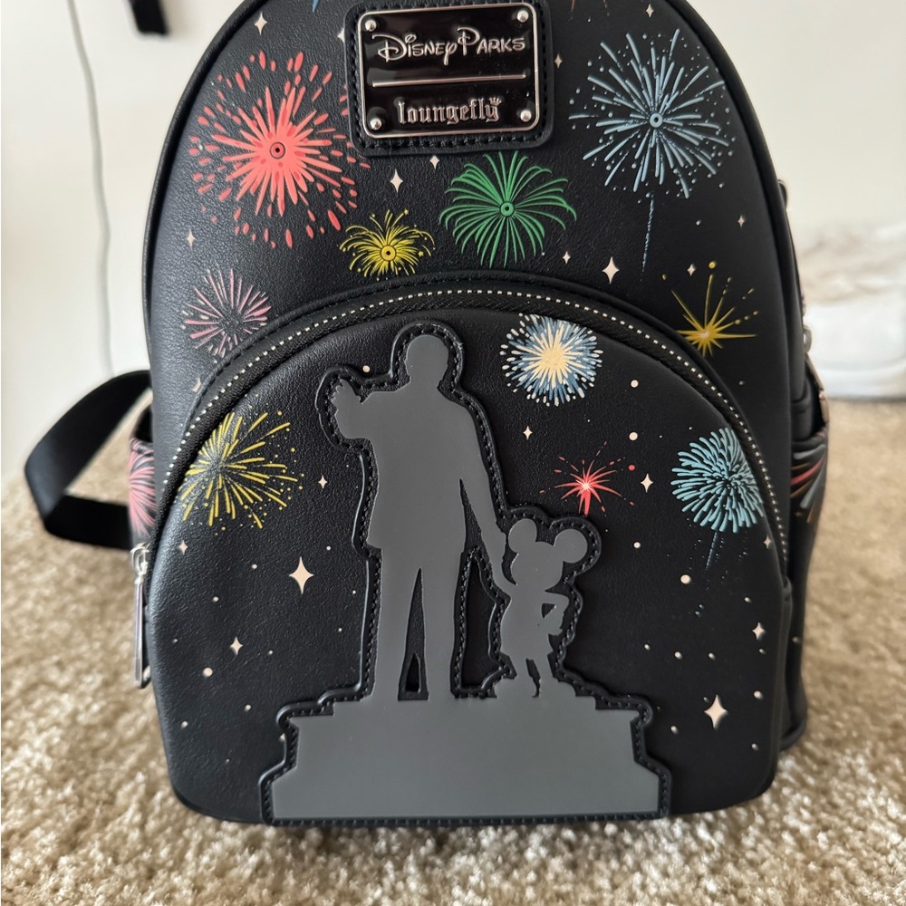 Loungefly Disney Parks Black Backpack with Fireworks